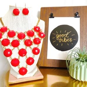 Red statement necklace & earring set